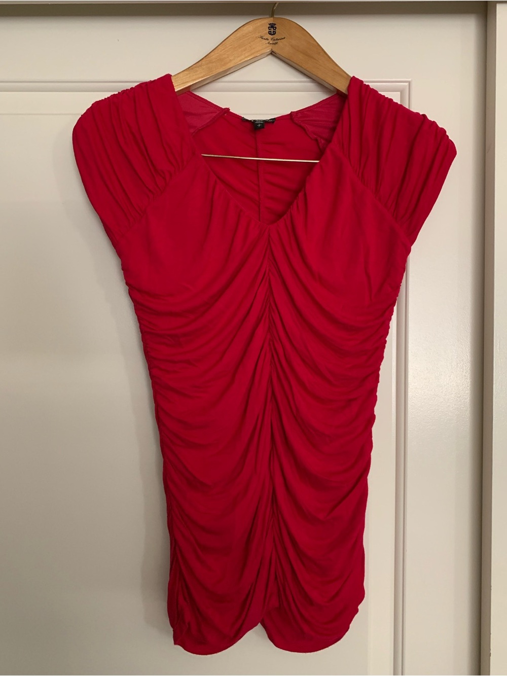 Express Pink Ruched Short Sleeve Shirt